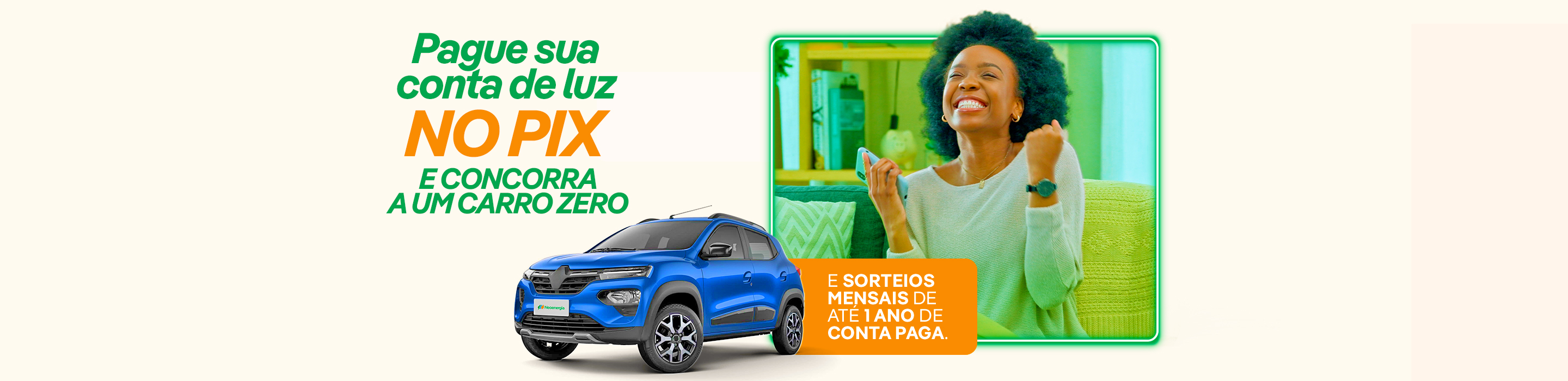 Promoção sorteará carro zero e um ano de conta grátis entre clientes que pagarem fatura de energia com PIX